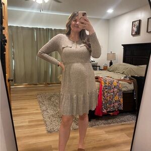 Cupshe Chic Long Sleeve Beige Dress